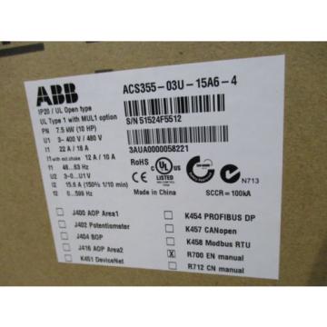 ABB ACS355-03U-15A6-4 VARIABLE FREQUENCY DRIVE *FACTORY SEALED*