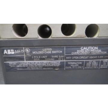 (1) ABB MOLDED CASE SWITCH 250 AMP 600 VAC 3 POLE &amp; AUX/ALARM MODEL: S4H-D