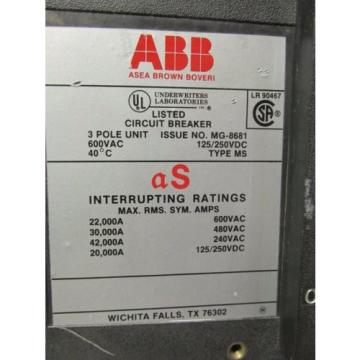 ABB 800 AMP 3 POLE TYPE MS ISSUE No. MG-8681 CIRCUIT BREAKER ... UF-34