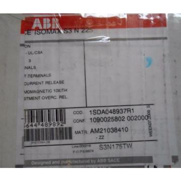 NEW IN BOX ABB S3N175TW Circuit Breaker 175Amp  3-P 600V; 1SDA048937R1