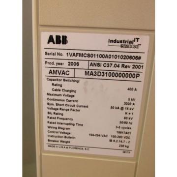 USED 3000 Amp ABB AMVAC Vacuum Circuit Breaker MA3D3100000000P New in 2006 5 KV