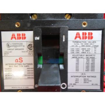 Load tested  ABB D132529  400AMP Circuit Breaker  3-P, 600VAC, Type JS W/AUX.