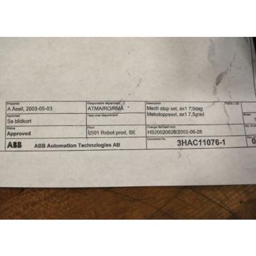 ABB Automataion  3HAC13128-2 Mechanical Stop Set, AX3 for IJRB 7600 Robot - NEW