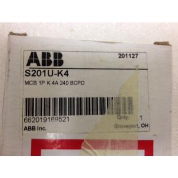 *NEW* ABB Mini Circuit Breaker S201U-K4, 1 Pole,  4A