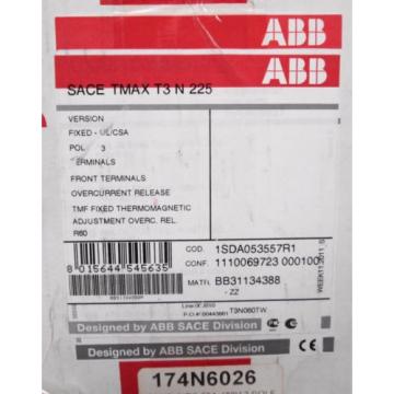 ABB 1SDA053557R1 SACE Tmax T3 N 225 Circuit Breaker 3-pole 60A 480-600Y/347V