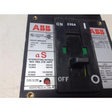 ABB ESB43225 225 Amp 480 VAC 500 VDC 3 Pole NE-6573 Circuit Breaker a S aS