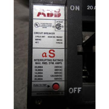 USED ABB UXAB 727131 R 103 Circuit Breaker 20 Amps 600VAC