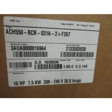 ABB VFD HVAC 10HP 7.5KW 31 AMP AC DRIVE ACH550-BCR-031A-2+F267 NEW IN CRATE