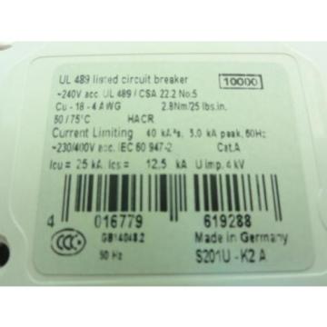 168357 New-No Box, ABB E212323 Circuit Breaker, 2A, 200/400V, 1P