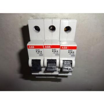 LOT OF 3 ABB S271-K20A CIRCUIT BREAKER 20AMP USED