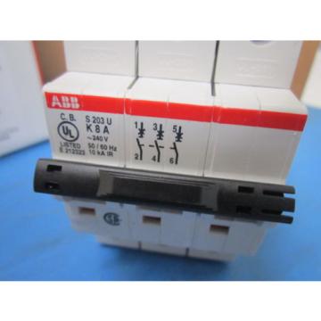 NEW - Box of 3 ABB S 203U-K8 3 Pole Circuit Breakers QUANTITY AVAILABLE