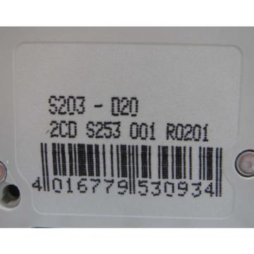 Used ABB Circuit Breaker, 20A, 3 Pole, 480V, P/N: S203-D20