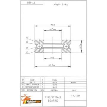 Axial Drucklager F 7-13 M 7x13x4,5 mm Thrust Ball Bearing F7-13M