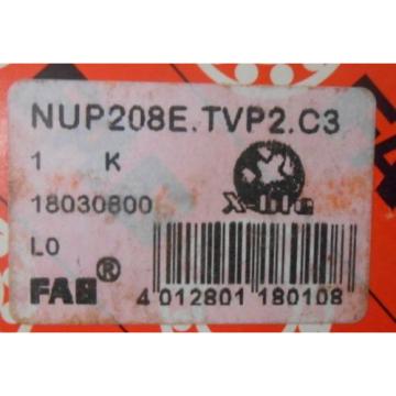 FAG BEARINGS, CYLINDRICAL ROLLER BEARING, NUP208E.TVP2.C3, 1.575&#034;BORE  3.15&#034; OD