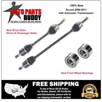 2 New Front Axles 2 New Front Wheel Bearing Units Accent 2006-2011  2Yr Warranty