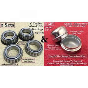 1&#034; One Inch Trailer Suspension Units Stub Axle Hub Tapered Wheel Bearings + Caps