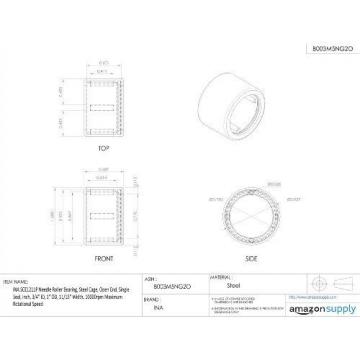 INA SCE1211P Needle Roller Bearing, Steel Cage, Open End, Single Seal, Inch,