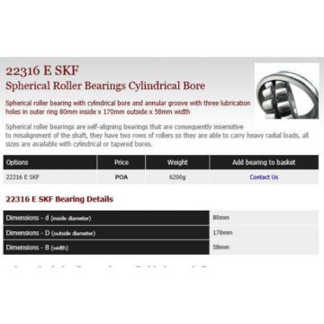 SKF Spherical Roller Bearing 22316 E