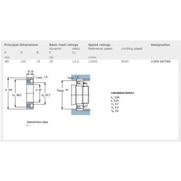 SKF ball bearings Vietnam 1309EKTN9 self-aligning ball bearing OD : 100 mm X ID : 45 mm X W : 25 mm