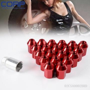 JDM 12X1.5MM 20 Pieces Aluminum Closed Ended Lug Nuts with Locking Key Red