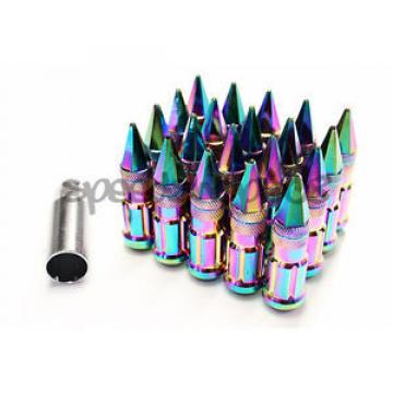 Z RACING NEO CHROME SPIKE LUG NUTS 20 PCS 12X1.25MM STEEL EXTENDED TUNER KEY