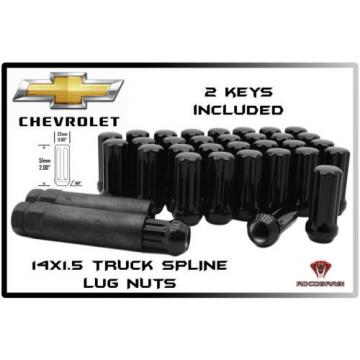 32 PC CHEVY 2500 3500 14x1.5 GLOSS BLACK SPLINE LOCKING LUG NUTS ACORN + 2 KEYS