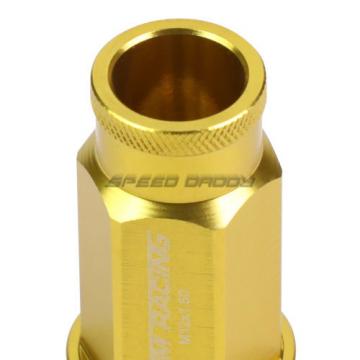 20X RACING RIM 50MM OPEN END ANODIZED WHEEL LUG NUT+ADAPTER KEY GOLD