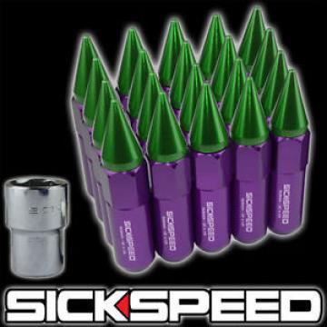 20 PURPLE/GREEN SPIKED ALUMINUM EXTENDED 60MM LOCKING LUG NUTS WHEELS 12X1.5 L07