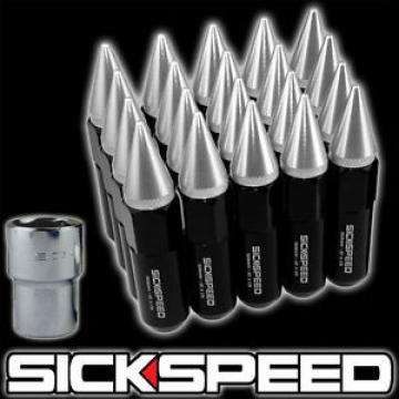 SICKSPEED 20 PC BLACK/POLISHED SPIKED ALUMINUM 60MM LOCKING LUG NUTS 12X1.25 L12