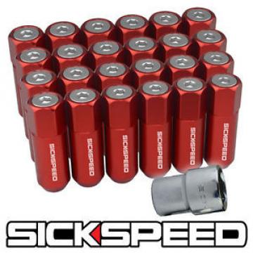 SICKSPEED 24 PC RED/POLISHED CAPPED ALUMINUM 60MM LOCKING LUG NUTS 1/2x20 L23