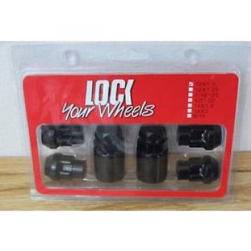 4PC 12X1.5 BLACK STEEL ACORN LUG NUT LOCK SET W/ 2 KEYS FOR CONE SEAT