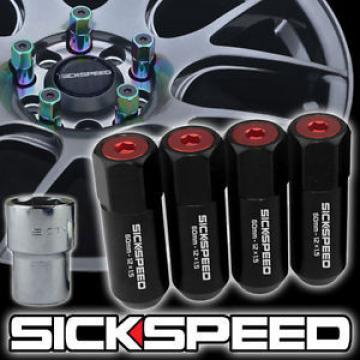 SICKSPEED 4 PC BLACK/RED CAPPED ALUMINUM LOCKING LUG NUTS WHEELS 12X1.25 L15