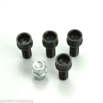 4+1 17mm BLACK STEEL Wheel Bolt &amp; Lock Lug Nut Set WITH KEY For VW Golf  Audi