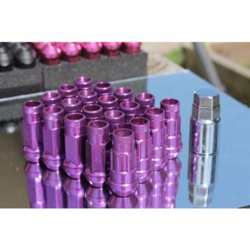 SYNERGY 12X1.5 20PC OPEN END STEEL EXTENDED LUG NUTS PURPLE LOCK+KEY