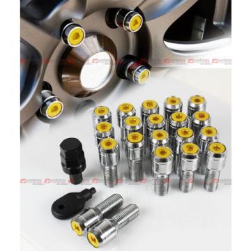 20 Pcs M14 X 1.5 Chrome Wheel Lug Nut Bolts W/ Gold Lock Caps+Key+Socket For VW