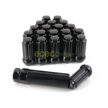 24pc 14x2&#034; Spline Black Lug Nuts w/ Key | Cone Seat | Long Closed End Locking