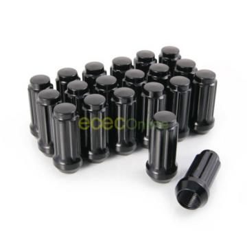 24pc 14x2&#034; Spline Black Lug Nuts w/ Key | Cone Seat | Long Closed End Locking