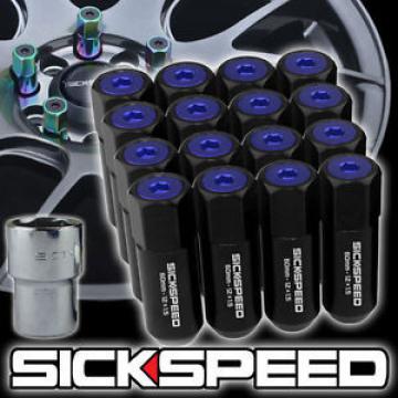 SICKSPEED 16 PC BLACK/BLUE CAPS ALUMINUM 60MM LOCKING LUG NUTS 12X1.25 L11