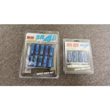 Muteki SR48 Lug Nuts 12x1.25 Extended Open End Burning Blue Lugs With Locks Set!