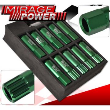 (20 PIECES) UNIVERSAL M12x1.25 ALUMINUM TUNER WHEEL LUG NUTS GREEN + LOCKING KEY