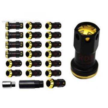 Mazda Protege Miata 20pc Steel Slim Extended Lug Nuts + Lock 12x1.5m Gold Closed