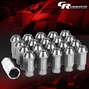 20X RACING RIM ACORN TUNER ALUMINUM WHEEL LOCK LUG NUTS + 1X ADAPTER KEY SILVER