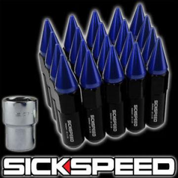 20 BLACK/BLUE SPIKED ALUMINUM 60MM EXTENDED LOCKING LUG NUTS WHEELS 12X1.5 L17