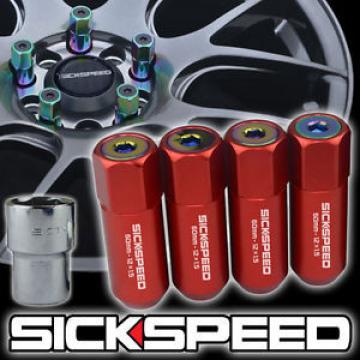 SICKSPEED 4 PC RED/NEO CHROME CAPS ALUMINUM LOCKING LUG NUTS WHEELS12X1.5 L20