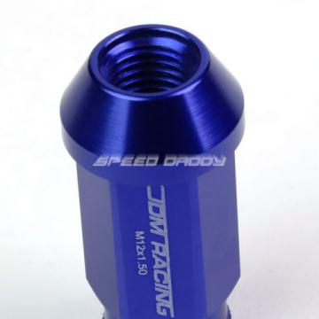 20X RACING RIM 50MM OPEN END ANODIZED WHEEL LUG NUT+ADAPTER KEY BLUE