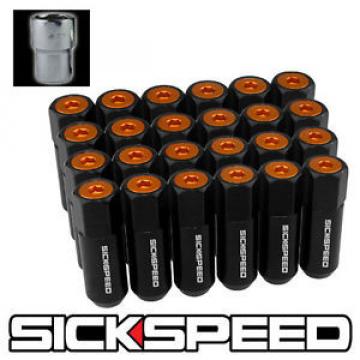 24 BLACK/ORANGE CAPPED ALUMINUM EXTENDED 60MM LOCKING LUG NUTS WHEELS 12X1.5 L18