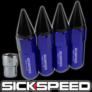 SICKSPEED 4 PC BLUE/BLACK SPIKED 60MM EXTENDED TUNER LOCKING LUG NUTS 1/2x20 L25