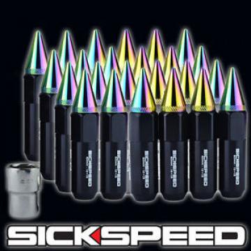 SICKSPEED 24 BLACK/NEO CHROME SPIKED ALUMINUM LOCKING 60MM LUG NUTS 12X1.25 L13