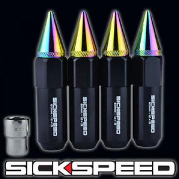 SICKSPEED 4 PC BLACK/NEO CHROME SPIKED 60MM EXTENDED LOCKING LUG NUTS 1/2x20 L25