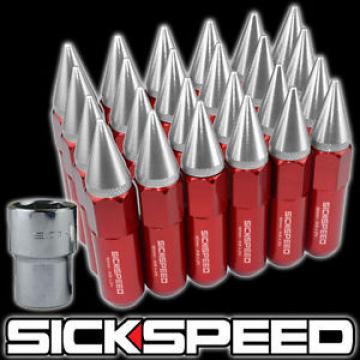 SICKSPEED 24 PC RED/POLISHED SPIKED ALUMINUM LOCKING LUG NUTS WHEELS 12X1.25 L13